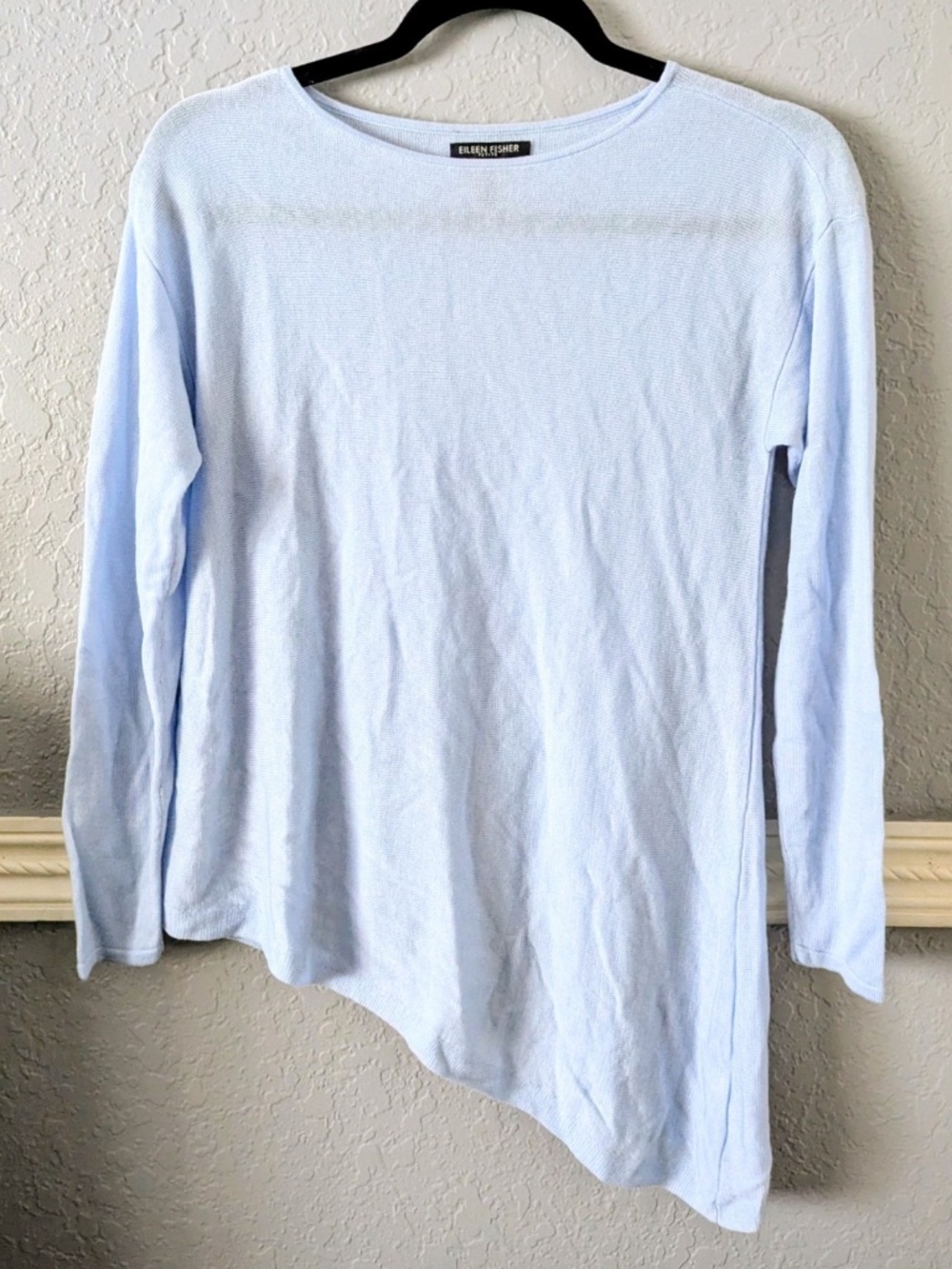 Eileen Fisher Blue Asymmetrical  Merino Wool Hem Sweater Women PL Tencel Lyocell